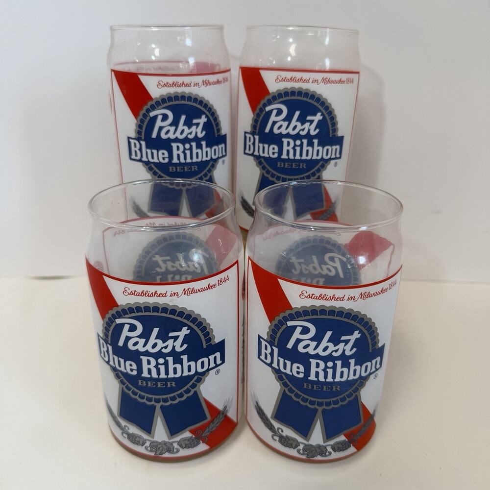PABST BLUE RIBBON Beer Can Shaped 16 oz Glasses Signature Glassware NWOB